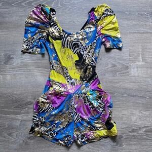 Vtg Y2K Colorful Spandex Disco Jumpsuit Romper Sz S Indie Sleaze Euro Trash Neon
